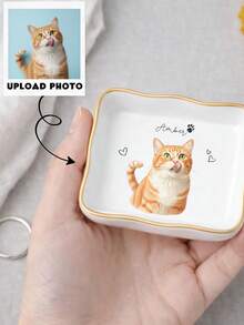 Custom Pet Photo Ring Tray L Size Personalized Watercolor Dog Portrait Ceramic Jewelry Storage Dish - Multicolor - View 3