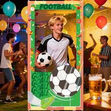 1pc Football Theme Football Field Background With Football & Football Shoes Hollow Photo Frame, Football Sports Event Decoration Prop, Birthday Party Photo - Multicolor - View 3