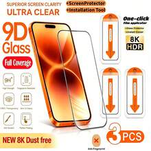 3片裝全螢幕HD螢幕保護貼，附一鍵安裝無塵盒，相容 17 Pro Max/17 Pro/16/16 Plus/15 Pro/15/14/13/12/11/XR/XS Max | 超高清 9H 鋼化玻璃 | 相容動態島 | 防刮防指紋 | 相容手機殼 - 無色 - 查看 18