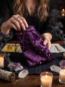 抽繩收納袋 塔羅牌占卜袋 桌遊骰子收納袋 絲絨塔羅牌袋 桌布收納袋 儀式水晶原石收納袋 - 星星款 - 查看 1