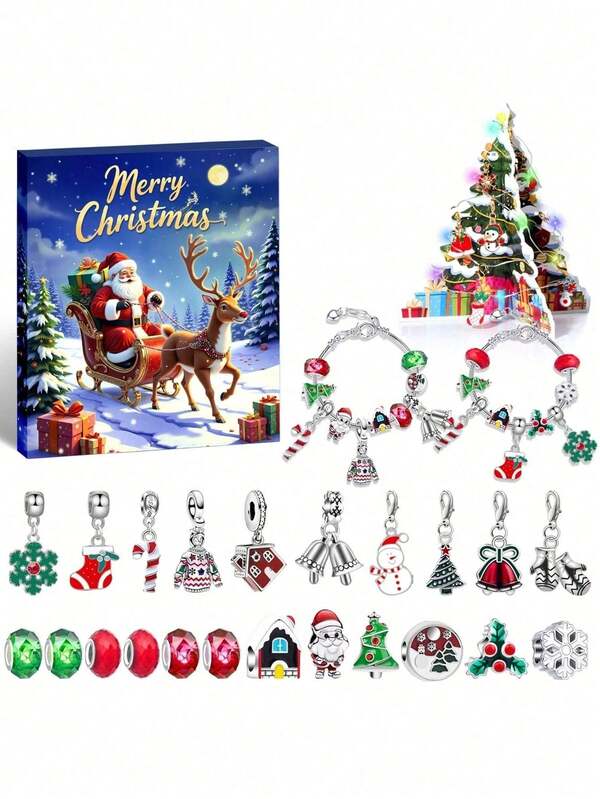 1 pieza Calendario de Cuenta Regresiva Navideño DIY Pulsera, Pulsera de Calendario de Adviento Navideño, Calendario de Cuenta Regresiva Navideño de 24 Días, Juego de Joyería DIY de Cuenta Regresiva Navideño Regalo Pulsera Joyería Desmontable, Cumpleaños, Hija/Nieta, Regalo de Año Nuevo