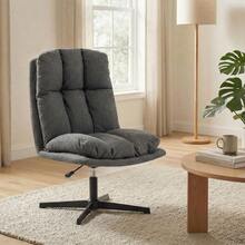 Swivel Occasional Chair, Reading Chair In Linen-Look Fabric Without Armrests, With A Wide Seat And Metal Legs, Dark Grey - Dark Grey - View 7