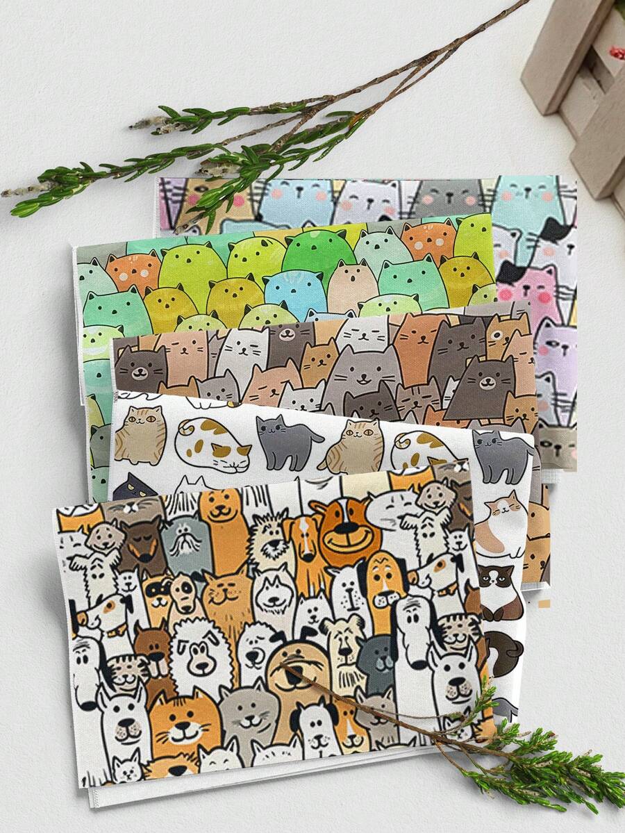 1pc Cute Cat Animal Print Quilted Polyester Fabric, Soft & Slightly Elastic, Pre-Cut Size 50x145/100x145/145x200cm, DIY Handmade Fabric, Suitable For Clothing Making, Doll Clothes, Quilting, Gift Wrapping, Sewing Projects, Hand Wash Only - 2026 Animal Series - View 1