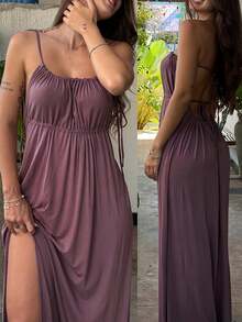 Women'S Sexy Elegant Formal & Party Dress - Spaghetti Strap Evening Gown, Flared Skirt, Formal Events, Parties, Dates - Women'S Formal Attire, - 紫色 - 查看 9