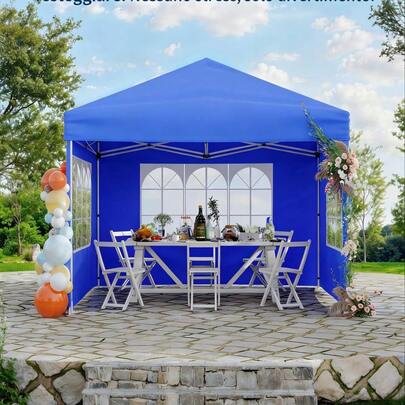Cenador multifuncional plegable 3*3 m resistente al agua y rayos UV, cuatro paredes con ventanas, bastidor regulable con accesorios para jardín y camping