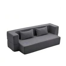2-In-1 Convertible Corduroy Sofa Bed, Modular Floor Sofa, No Assembly Required, Fold-Out Sofa Bed With 2 Cushions - 灰色 - 查看 1