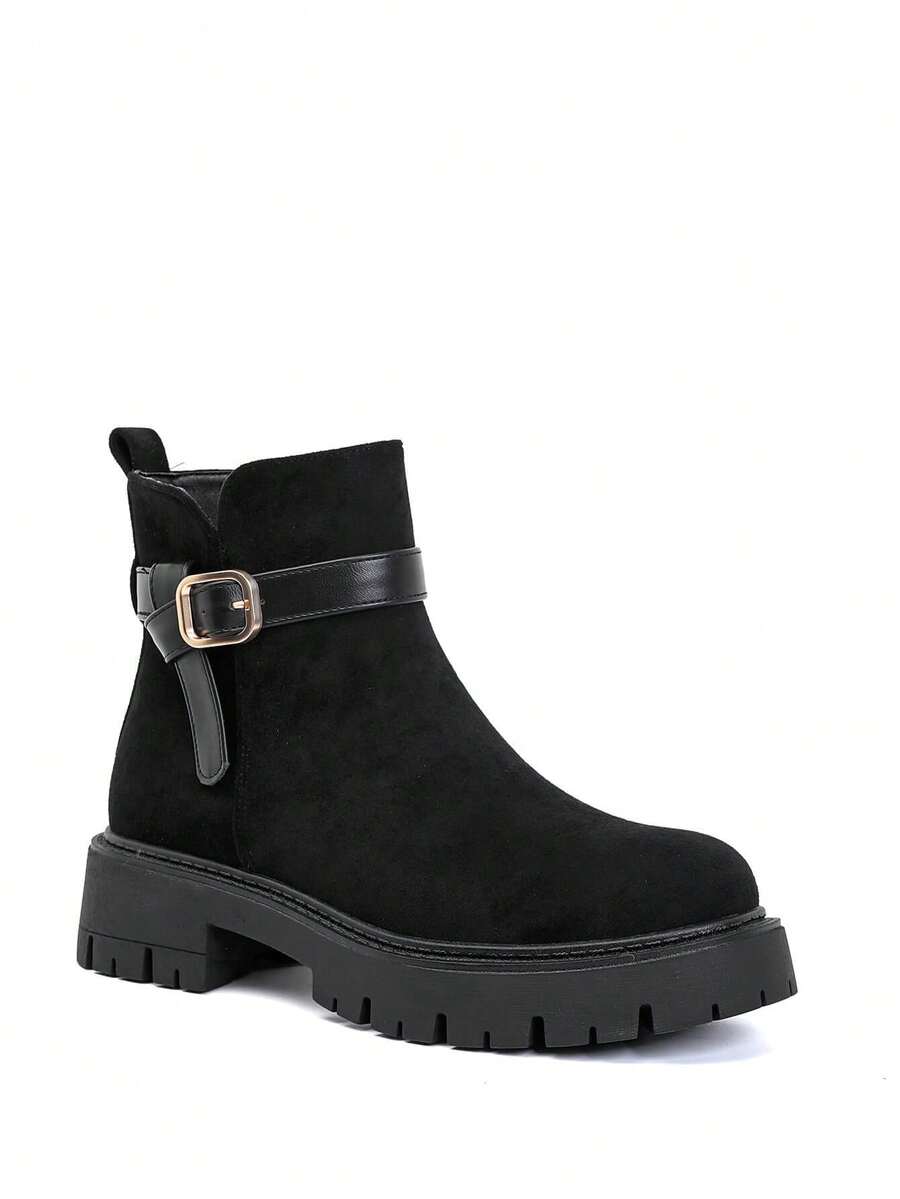 Bottines Chunky In Suédine à Épaisse Semelle Crantée – Le Style Urbain Décontracté - Black - View 1