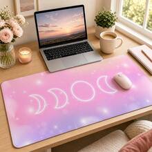 Watercolor Moon Phase Large Vanity Mat, Soft Starry Sky Cloud Print Non-Slip Rubber Extended Mouse Pad, Waterproof Long Keyboard Pad, Suitable For Makeup Table Office Desk Decor - View 6