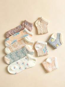 4/9 Pairs Cute Fruit Print Women's Socks, Fresh Macaron Color Cartoon Short Socks, Spring/Summer Daily Versatile Style, White Socks, Summer, Gift For Women - Multicolor - View 5