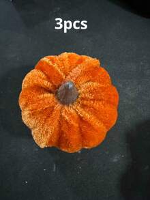 6pcs Random Color Artificial Velvet Foam Pumpkin Decor, Autumn Home Pumpkin Decoration, Mixed Color Velvet Faux Pumpkins, Artificial Autumn Tabletop Decor, Reusable Thanksgiving Autumn Centerpiece Decoration, Handmade Velvet Pumpkins - Orange - View 8