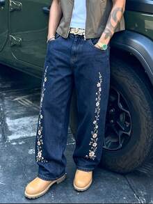 Men's Street Casual Dark Loose Fit Denim Jeans - Dark Wash - View 2