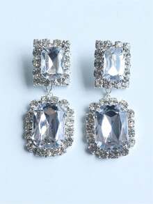 Conjunto de pendientes y collar con strass de moda, conjunto de joyería para novia, boda y banquete - Plateado - Ver 11