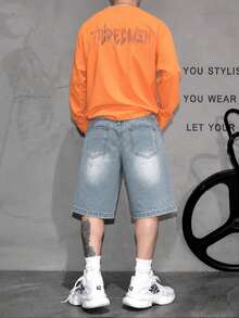 Pantalones cortos vaqueros desgastados y rotos para hombre, pantalones casuales sueltos lavados con vibración de longitud hasta la rodilla para verano - Celeste - Ver 2