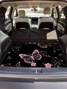 1 pieza Alfombra para maletero de coche con patrón de mariposa rosa & floral de poliéster, esencial para viajes, apta para múltiples modelos de coche, ajuste perfecto para la decoración interior de tu coche - A - Ver 3