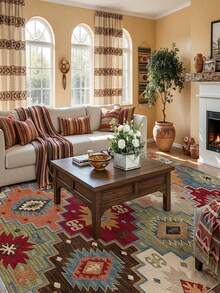 1pc Ultra Soft Crystal Velvet Carpet, Vintage Persian Style Bohemian Rug - Soft, Non-Slip, Machine Washable Polyester Mat With Colorful Geometric Pattern - Multicolor 13 - View 28
