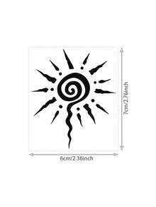 1pc Herbal Spiral Totem Sun Square Pattern Temporary Tattoo Sticker, Realistic Fake Tattoo Design, Suitable For Daily Bachelorette Party Favors, Music Festivals, Gaming, Graduation Gifts, Lasts 7-14 Days - Black - View 6