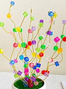 1PC Fashionable Multi-Color Faux Crystal Artificial Flower Small Potted Plant, Fashionable Beaded Artificial Flower Creative Artificial Plant Suitable For Wedding Events, Home And Office Desktop Decoration Ornament - Multicolor - View 3
