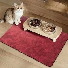 1pc Solid Color Minimalist Pet Food Mat, Decorative Carpet With Flat Texture, Creates Cozy Scene, Pet Feeding Bowl Mat, Thick Fabric Easy To Clean And Wipe, Suitable For Cats And Dogs - Red - View 1