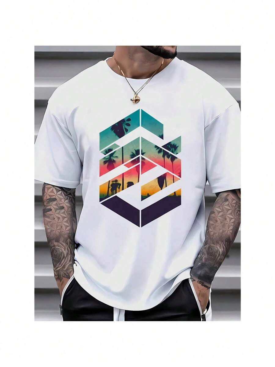 Cotton Short Sleeve T-Shirt [Summer Short Sleeve Printed Tee] Men's Summer Short Sleeve Printed T-Shirt - 白色 - 查看 1