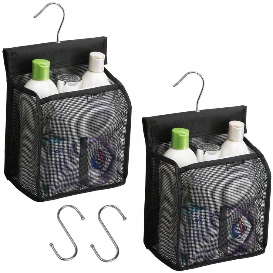 1PC/2PCS Breathable Mesh Hanging Storage Bag With Hook - Foldable Storage Basket, Suitable For Shower, Dorm, Gym, Travel Accessories, Space-Saving Hanging Storage Bag, Suitable For Shower, Bedroom, RV Bathroom, Kitchen, Home Storage And Dressing Room, Lightweight And Durable Mesh Bag, Convenient For Storing Cosmetics, Towels, Small Items, Suitable For Christmas, Easter. - Multicolor - View 1