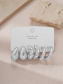 6-18pcs Silver Tone Fashion Earrings Set, Stylish And Elegant, Suitable For Daily Wear, Parties And Events - Multicolor - View 5
