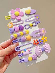 14/28pcs Fresh Sweet Girl Style Cartoon Cute Hair Clips, Suitable For Girls. Flower/Rabbit/Star/Heart/Bow Multi-Style Design, Non-Damaging Hair Accessories, Bangs Clips Side Clips Flyaway Clips, Versatile Daily Accessories - Multicolor - View 9