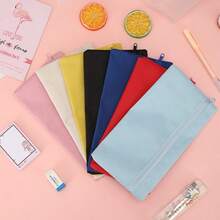 1 Creative Korean Canvas Pencil Case Simple Solid Color Coin Purse Student Pencil Bag Storage Bag Stationery Bag Suitable For Office Desktop Stationery Storage School Supplies Makeup Storage Bag. - Multicolor - View 1