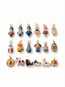 1pc Exquisite Cartoon Style 14k Gold Plated Copper Anthropomorphic Cute Animal Pendant, Women's DIY Daily Bracelet Necklace Keychain Pendant Decoration - Multicolor - View 6