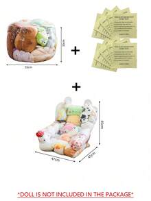 2/3 Pcs Transparent Plush Doll Storage Bean Bag Chair Cover - Waterproof Easy To Clean PVC Plush Doll Storage Bag With Zipper, Transparent Storage Bag And Comfortable Seat, Large Plush Doll Support Chair - Transparent - View 13
