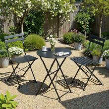 3pcs Folding Bistro Furniture Set For Outdoor Use, Including Table And Chairs For Garden And Balcony - Black - View 9