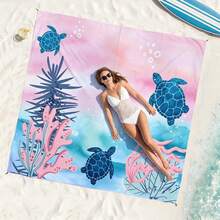 1pc 4-7ft Adult Pink-Blue Gradient Blanket, Polyester Quick-Dry Sand-Proof Picnic Mat With Stakes - Compact, Suitable For Travel, Camping, Hiking, Beach Leisure | Colorful Beach Mat | Durable Outdoor Mat, Beach Accessory - Multicolor - View 4