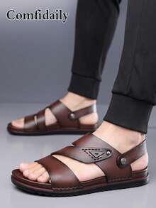 Men's Summer New Fashion Casual Beach Shoes Rivet Buckle Sandals Slippers Driving Dual-Use Composite Sole - Brown - View 6