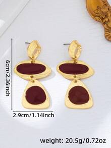 1 đôi bông tai dáng dài thả tráng men phong cách Pháp cổ điển hình học bất đối xứng, phụ kiện cho nữ đeo hàng ngày, hẹn hò, tiệc tùng và đám cưới - Màu Đỏ Sâu - Xem 5