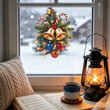 1pc Christmas Pine Branch Bell Colored Ball Window Decal For Kitchen,Restaurant,And Other Window Surfaces Decor,Removable Window Stickers,Vinyl Window Decals - Multicolor - View 6