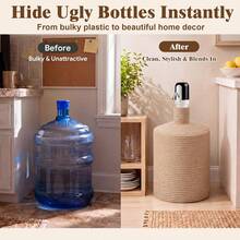 5 Gallon Water Jug Cover - Minimalist Bohemian Style, Hand-Woven Jute Water Jug Cover Compatible With USB Electric Water Pump Bottle Rack, Dispenser Stand, Well Pump Cover Decoration (Pump Not Included) - Multicolor - View 5