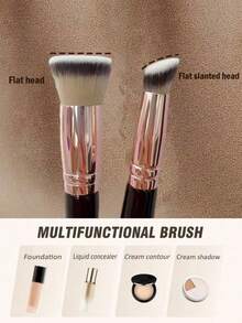 1pc Professional Dual-Ended Face Makeup Brush Set, Soft Synthetic Fiber Bristles, Foundation Concealer Blush Makeup Brush, Portable Travel Makeup Tool, Suitable For Daily Makeup - Multicolor - View 2