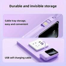 LADAPU This Mini Portable Power Bank Features A 10000mAh Capacity With A Built-In 4-In-1 Multifunction Cable.Mini Powerbank,Small Size, Big Power!  Supporting 15W Fast Charging, It's Compact, Perfect For Travel, Business, Keeping Your Devices Powered Anytime. - Black - View 4
