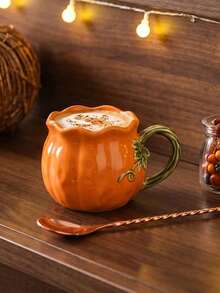 1pc Ceramic Cup, Pumpkin Lace Pattern, Autumn Harvest Pumpkin Coffee Mug, Exquisite, Suitable For Halloween Home Decor And Tableware, Party And Gathering Latte Art Cup, Gift, Holiday Decoration, Restaurant And Cafe Water Cup - Multicolor - View 3