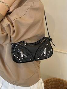 Fashionable, Personalized Street Style Shoulder Bag, Niche Design, Multifunctional, Classic Synthetic Leather Design, Suitable For Dates Dinners - Black - View 3