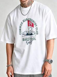 Casual Urban Style Men's T-Shirt, Graphic Print With Country Club Common Man Bar Stool, Summer Casual Wear, 100% Cotton, Fun T-Shirt For Men - White - View 2