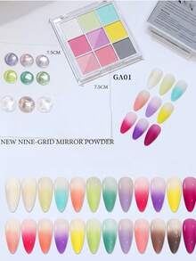 Set Bubuk Padat Nail Art 9 Warna, Hasil Akhir Cat Eye dan Aurora, Tekstur Mengkilap, Tanpa Bau dengan Efek Gradien DIY untuk Desain Kuku Kreatif, Hadiah Sempurna - MultiWarna - View 3