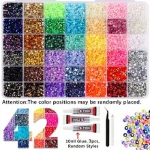 42 Colors Resin Jelly Flat Back Rhinestone Set (With Tweezers, Glue, Rhinestone Pen), Flat Back Diamond Sticker Handmade Tool Kit, Colorful Crystal Rhinestone Material Pack With 3pcs B7000 DIY Glue, Suitable For Hat, Book Rhinestone Decoration And Various Handmade DIY Craft Materials - 42 Color Kit (3 Glues) - View 6
