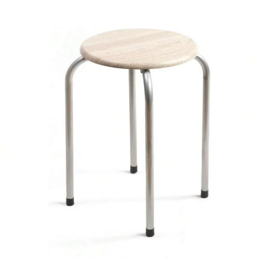 Banqueta redonda Zylx Shopping em metal e madeira | Assento de 30 cm e altura de 45 cm - Madeira clara - Ver 1