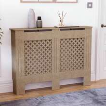Home Discount Vida Designs Oxford Natural Radiator Cover Heat Protection Adjustable Cross Pattern Design With Wooden Shelf Top Display Hallway MDF Cabinet Easy To Install - Natural - View 13