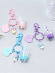 1pc Cute Cookie Ice Cream Pearl Milk Tea Keychain Set, Pink Sweet Girl Style Pendant, Handbag Decoration For Girls And Girl, Friendship Gift Jewelry - A - View 2