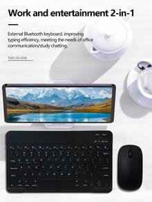 AKKHOO Teclado y ratón inalámbricos azules compatibles con iPad, ordenador, teléfono, tableta, conjunto de teclado y ratón mini recargable y silencioso - Negro - Ver 3