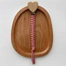 [Estilo de marco de madera con forma de corazón] 1 pieza Cadena de chupete de tela tejida a mano, opciones de varios colores, juguete mordedor de chupete con cordón anti-pérdida - Cadena para chupete con clip de madera en forma de corazón - Ver 8