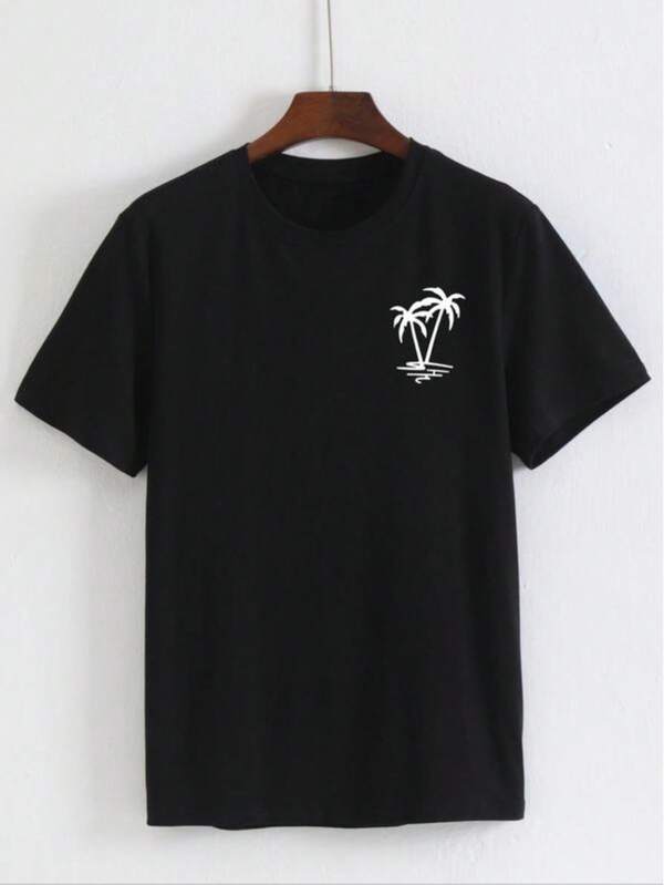 Men's Coconut Tree Print Round Neck Tee, Summer Clothes Regular Fit Fashion Casual Streetwear Short Sleeve T-Shirt For Summer, Men's Top For Daily Wear, 90s Clothes, Graphic Tees Men, Menswear