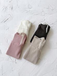 4 Pcs/Set Celana Legging Bayi Perempuan Baru Lahir Kasual Sederhana dengan Ruffle dan Tali Bahu, Celana Dalam Elastis, Kombinasi Musim Semi dan Gugur - MultiWarna - View 5