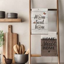 2件組「Sweet Home」標語蝴蝶印花超細纖維廚房毛巾，復古風 40*60cm 長方形抹布、桌布、手巾，廚房裝飾、居家浴室裝飾，鄰居喬遷禮物，廚房餐巾與抹布，家居裝飾 - 淺灰色 - 查看 9